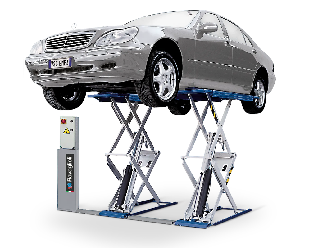 Double electro-hydraulic scissor lift, above ground installation 3T, 230/1/50-60Hz, RAV518NL, RAVAGLIOLI (RAV.518NL.196002)