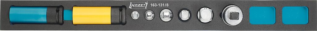 Socket set - 1/4 inch (6.3 mm) square, hollow, 3/8 inch (10 mm) square, hollow, 1/2 inch (12.5 mm) square, hollow, 3/4 inch (20 mm) square, hollow (163-131/8, HAZET)