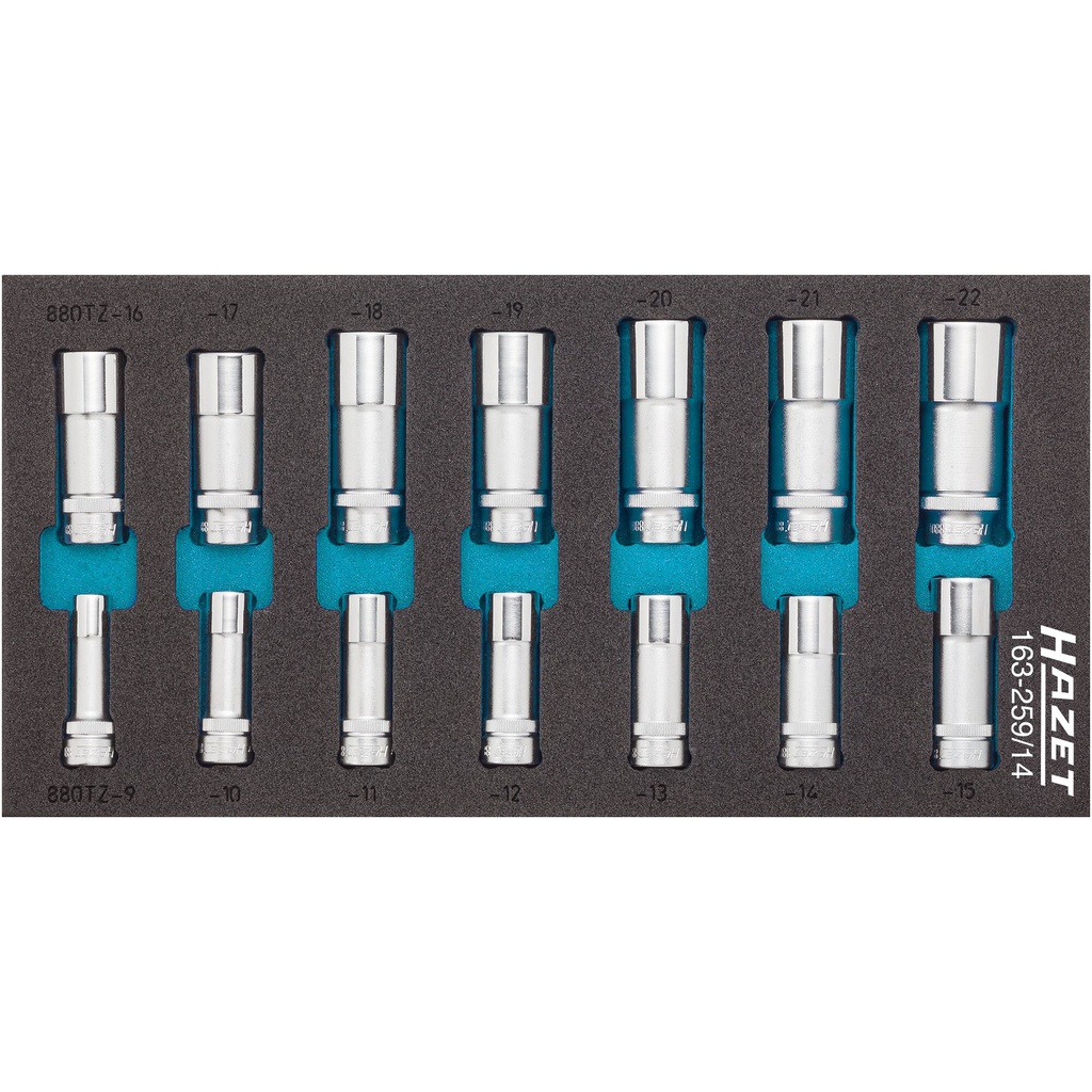 HAZET Socket set 163-259/14 - 3/8 inch (10 mm) square, hollow