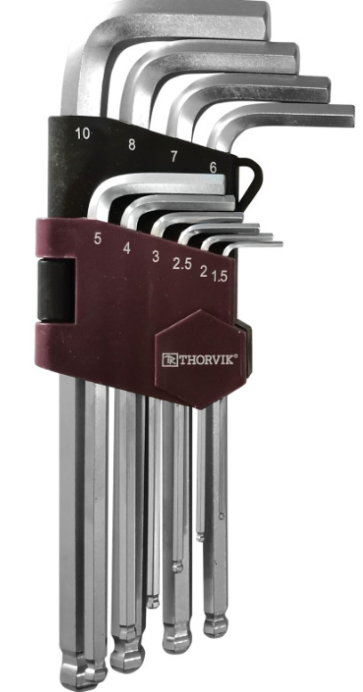 10 pcs extra long arm hex key set 1.5, 2, 2.5, 3, 4, 5, 6, 7, 8, 10 mm (HKL10S, THORVIK)