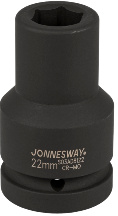 1"DR 6PT FLANK DEEP IMPACT SOCKET, SIZE: 22MM CR-MO (S03AD8122, JONNESWAY)