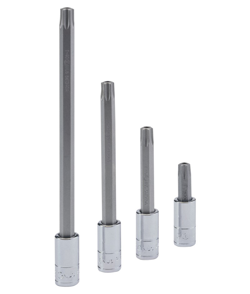 T-8 apsaugotas žvaigždės formos (Torx) antgalis su 1/4" galvute, 70 mm (208+7308, GENIUS)