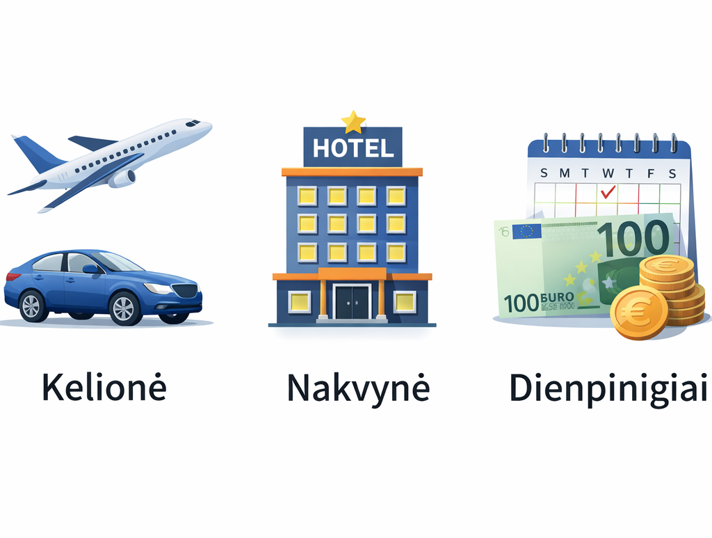 Kelionė, nakvynė, dienpinigiai. (darb)
