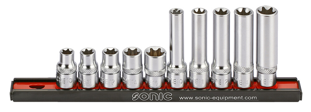 3/8" E-type socket set, 10 pcs (201002, SONIC)