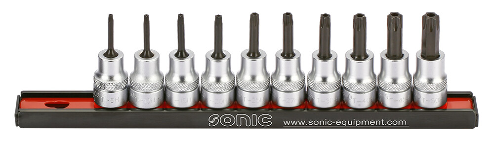 Apsauginių TORX antgalių su galvutėmis rinkinys 3/8 col., 10 vnt. (201006, SONIC)