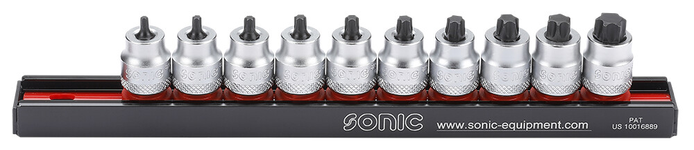 Galvučių 3/8 su trumpai šešiakampiais komplektas (10vnt.), Sonic Equipment, 201016