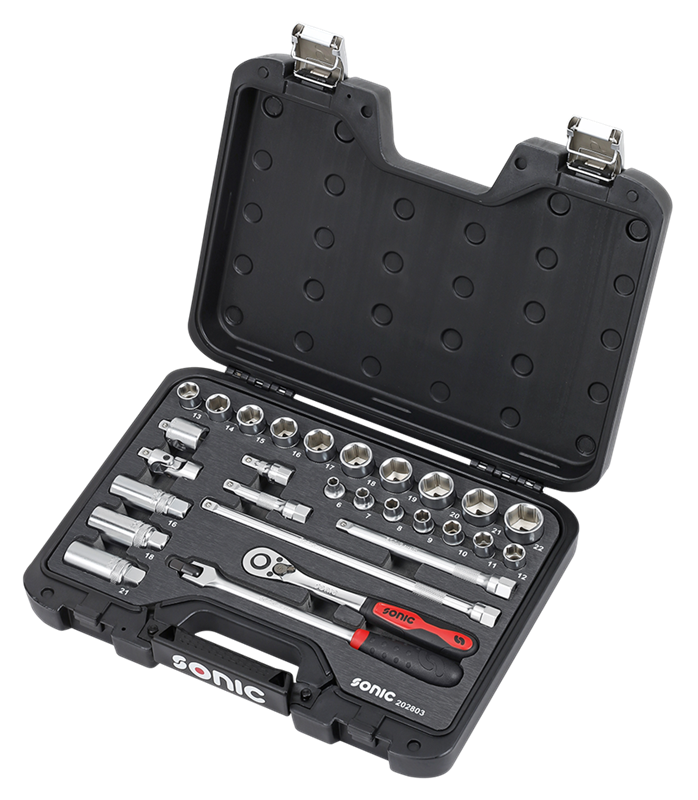 Galvučių ir antgalių su terkšle BMCS 3/8 rinkinys (28vnt) 