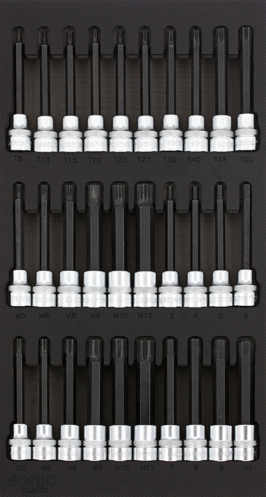 Tool set for tool trolleys – 3/8 inch long bit sockets (30 pcs) (203001, SONIC)