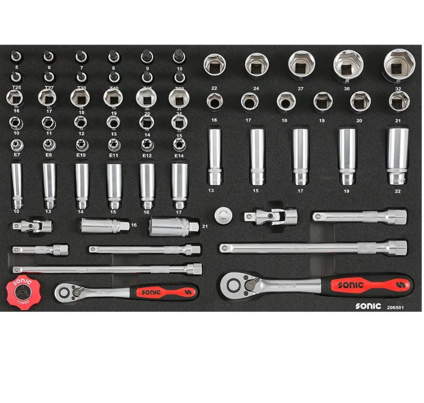 Įrankių komplektas į vežimėlius (65vnt) SONIC EQUIPMENT 