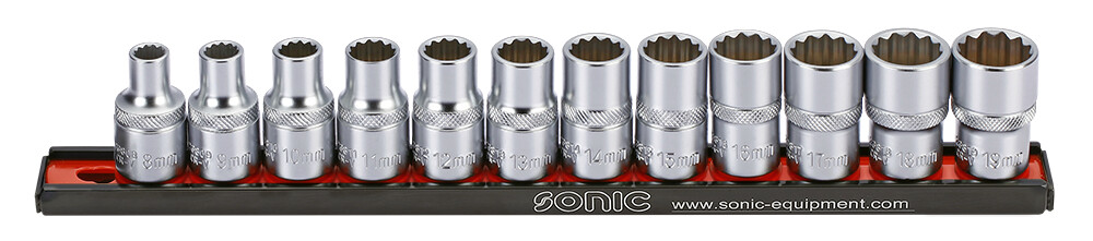 1/2 12-point socket set with rail (12 pcs) (301203, SONIC)