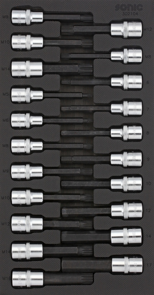 Įrankių komplektas į vežimėlius- 1/2 galvutės su 100mm antgaliais (21vnt) Sonic Equipment BV (302104, SONIC)