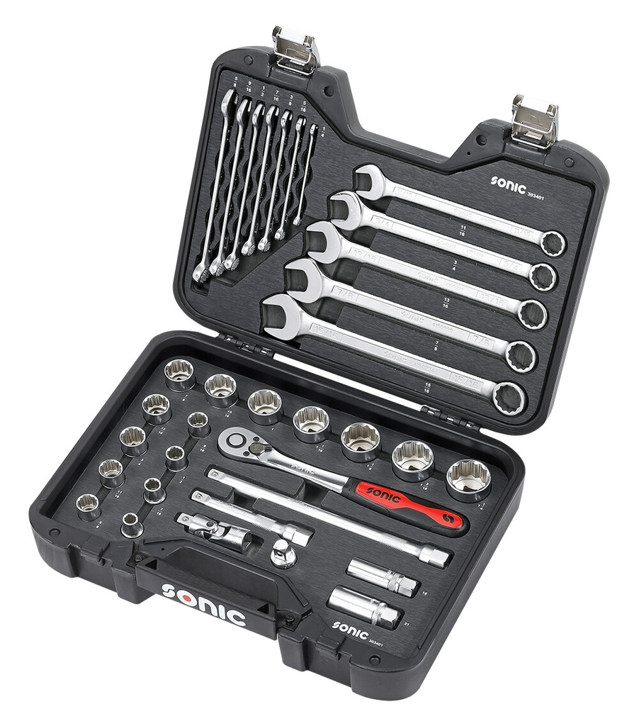 Ratchet and socket set 1/2 in. BMCS, 34 pcs (303401, SONIC)