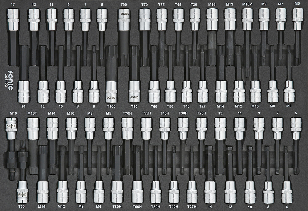 Bit socket set 1/2" for trolleys, 64 pcs (306402, SONIC)