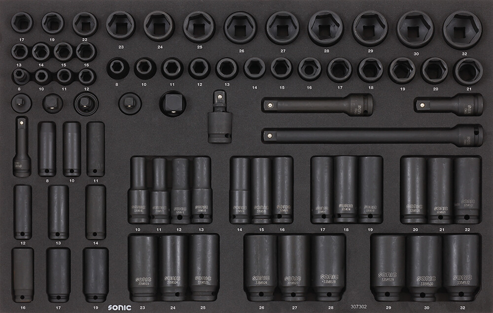 Smūginių galvučių (3/8'' ir 1/2'') komplektas vežimėliams, 73vnt., SONIC EQUIPMENT (307302, SONIC)