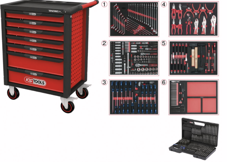 Tools cart RACINGline, 7 drawers+598vnt tools