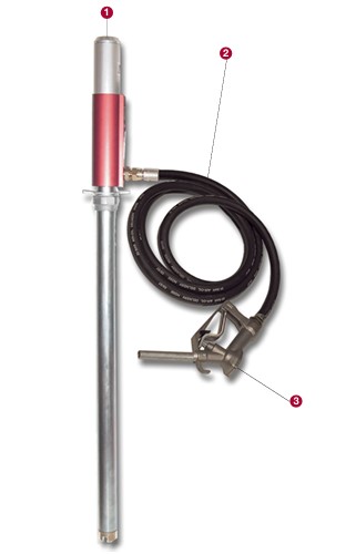 Pneumatinės alyvos pompos 1:1, žarnos ir pistoleto komplektas 200 l statinei, EUROLUBE (117-08, EUROLUBE EQUIPMENT)
