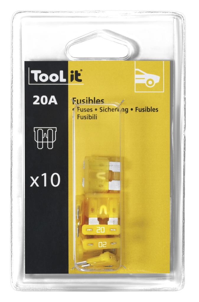 Saugiklių komplektas 10 × 20 A, lizdiniai, pakrovikliams (054509, GYS)