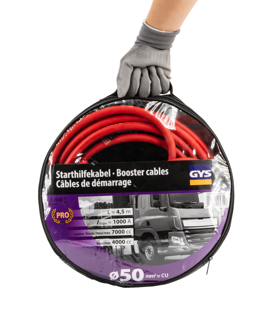 JUMP LEADS PRO 1000A - INSULATED CLAMPS - 50 mm² - 2 x 4.5 m (056558, GYS)