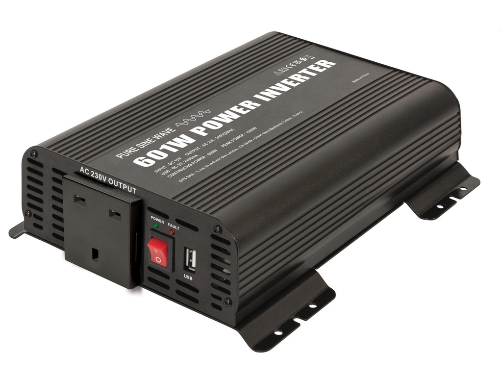 Power inverter PSW 601W – 12V – with remote ON/OFF control – UK (067349, GYS)