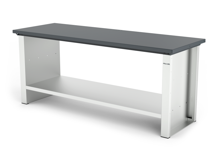 MONO workbench, fixed height, standard sides, flat top, shelf 600 mm, 2000 mm, Filcar (ELFA-200-A2G, FILCAR)