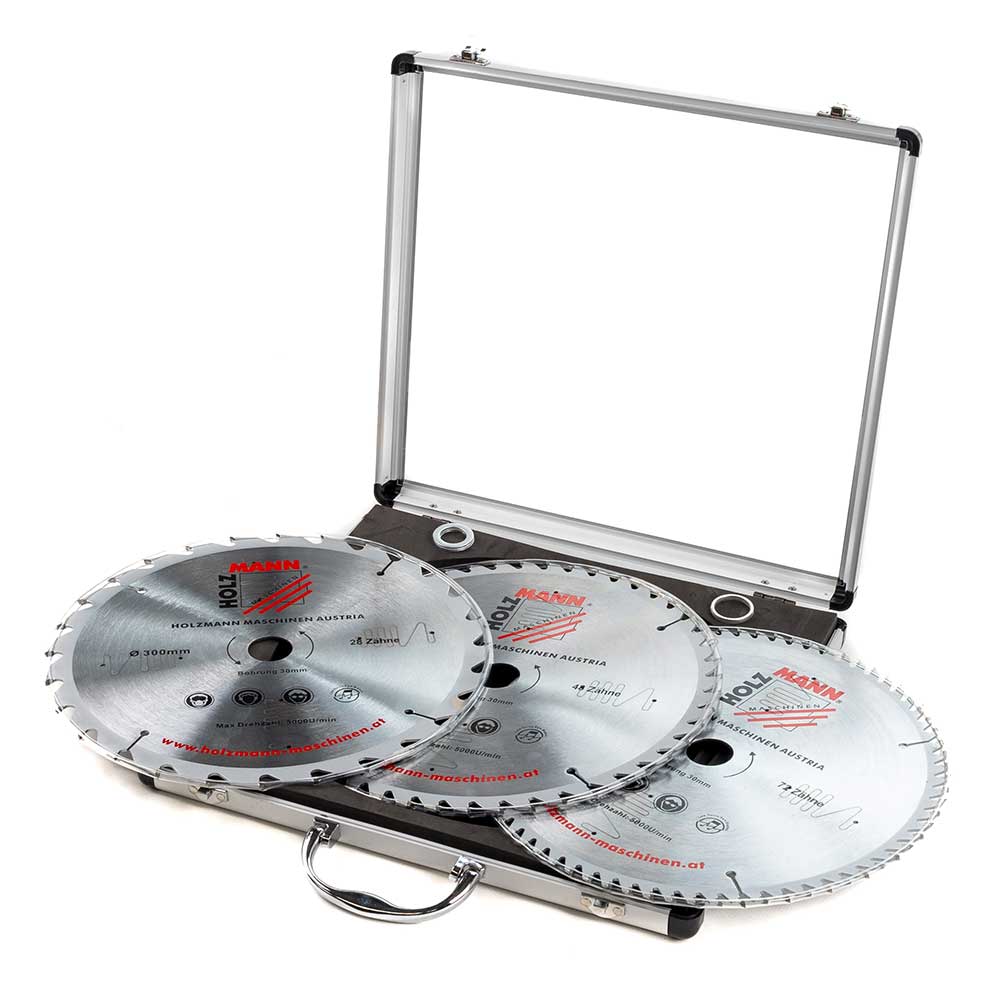 Kietmetalio pjūklo diskų komplektas aliumininiame dėkle Ø 300mm (KSB300SET, HOLZMANN)