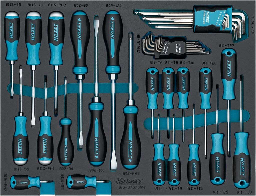 Screwdriver set, 39 pcs – slot, PH cross recess, inside TORX, inside hex (163-373/39N, HAZET)