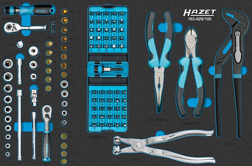 Socket set, 100 pcs, 1/4 in. (163-629/100, HAZET)