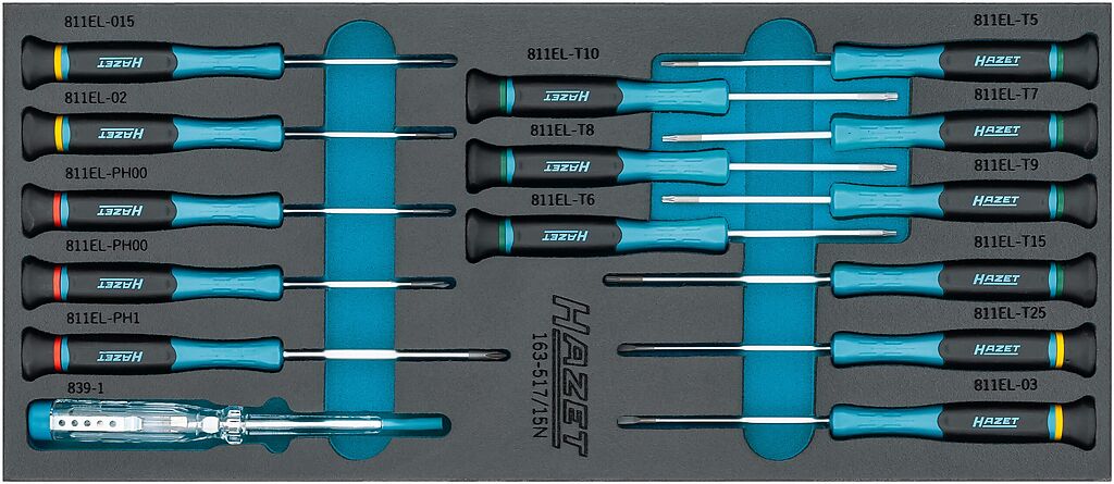 Electronic (precision) screwdriver set, 15 pcs (163-517/15N, HAZET)