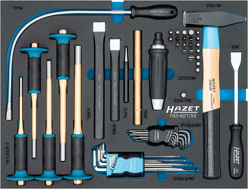 Tool set, 53 pieces, 519 x 392 mm (163-621/53, HAZET)