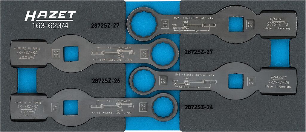 Box-end wrench - striking face pattern set, L x W: 392 mm x 172 mm, 4-pieces 163-623/4, HAZET