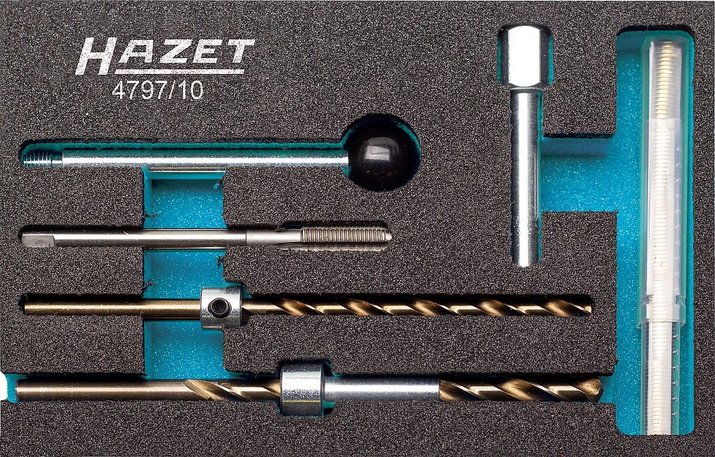 Thread repair tool set for injector fastening screw, 10 pieces (4797/10, HAZET)