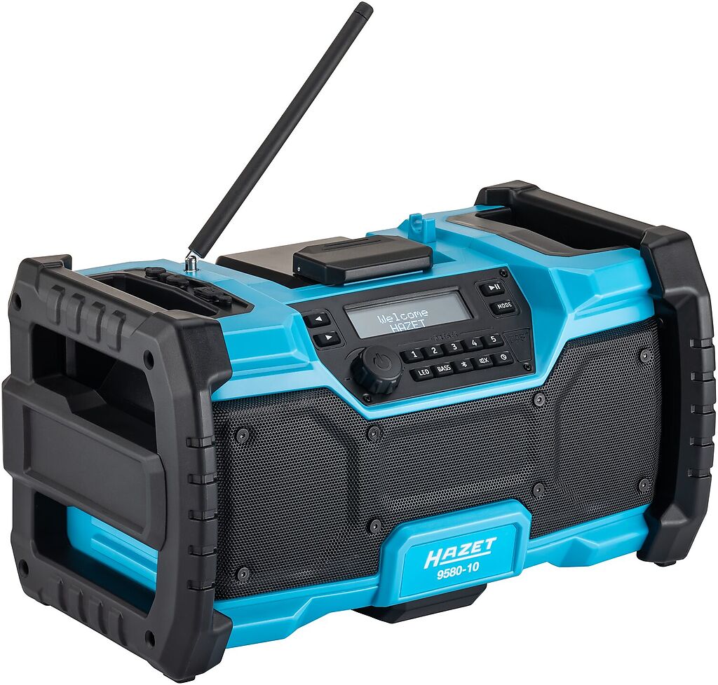 DAB radio, Bluetooth, Hybrid 18 V and 230 V, L x W x H: 369 mm x 212 mm x 201 mm 9580-10, HAZET