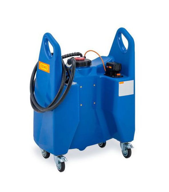 Transfer trolley Blue 130 l with CAS and automatic nozzle, CENTRI SP30 pump, battery and charger, CEMO (11545)