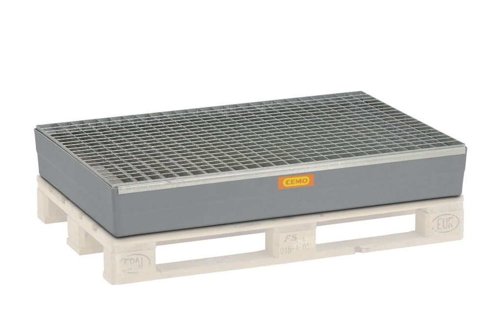 GRP sump pallet 150 for Euro pallets with fixing pins and galvanised steel grating (10385, CEMO)