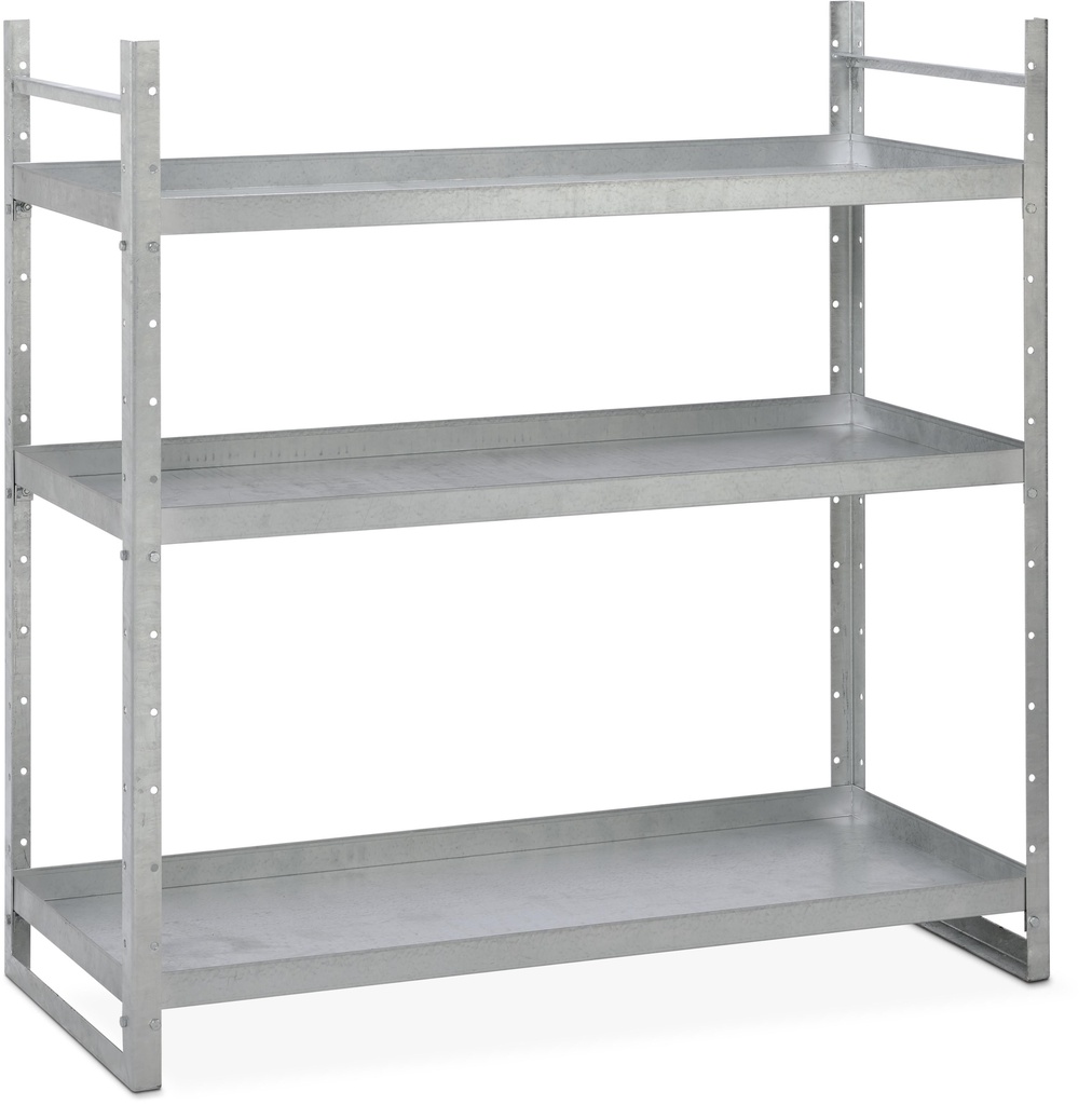 Small container shelf for steel hazardous materials store, 3 tray bottoms, galvanised, up to 4 height-adjustable levels, StawaR approval (11018, CEMO)