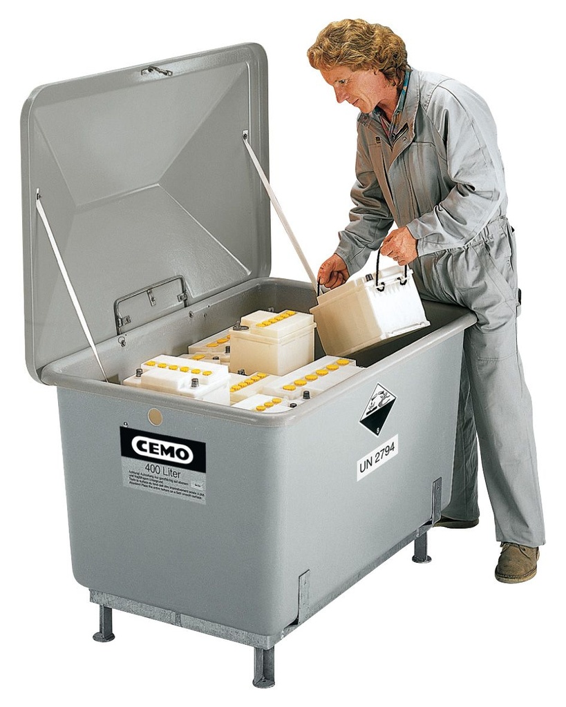Waste battery container 400 L with steel base, grey RAL 7036 (3397, CEMO)