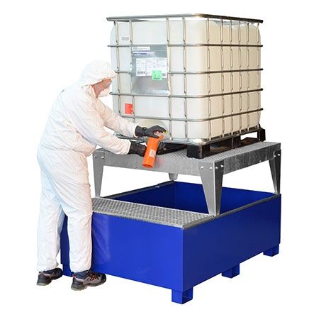 IBC bund made of steel, GS1a AB1, with filling stand, painted, StawaR approval, CEMO (10851)