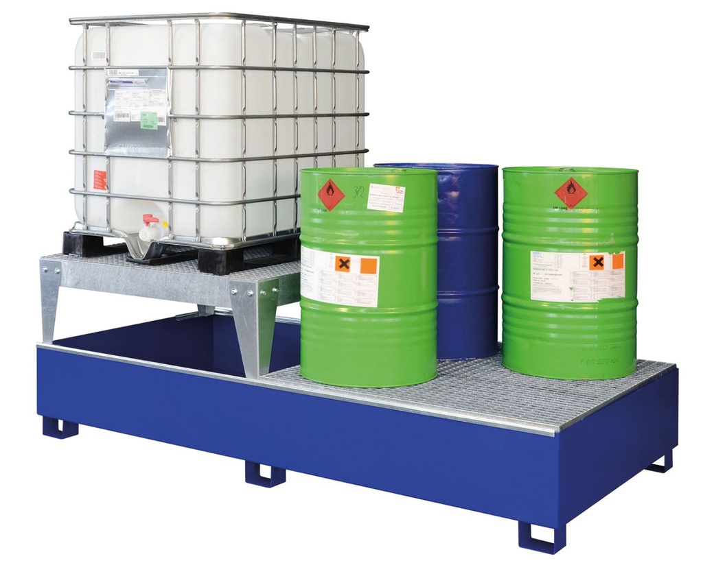 IBC bund made of steel, GS2 AB1, with 1 filling stand, painted, StawaR approval, CEMO (10853)