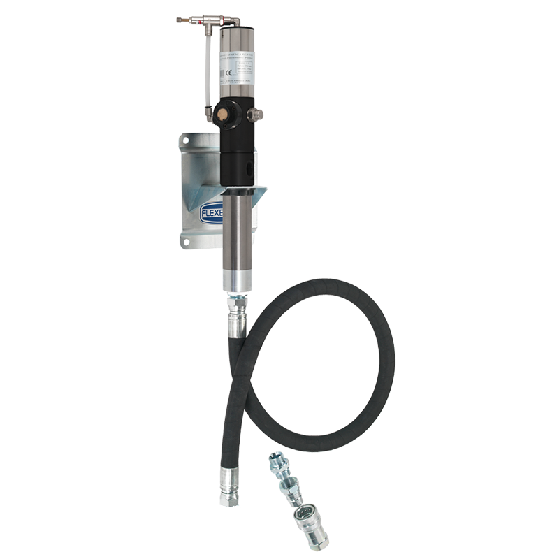 Air operated waste oil pump - compression ratio 1:1 - single acting, with hose, wall bracket and valve (2044FVN, FLEXBIMEC)