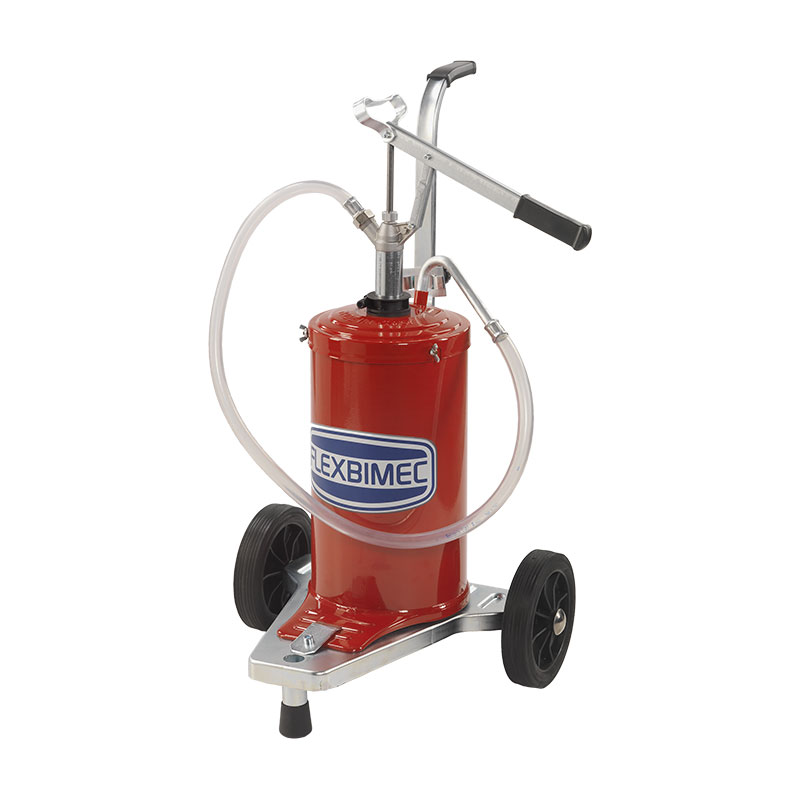 Hand operated oil pump on 16 l drum with 2-wheel trolley (5216, FLEXBIMEC)