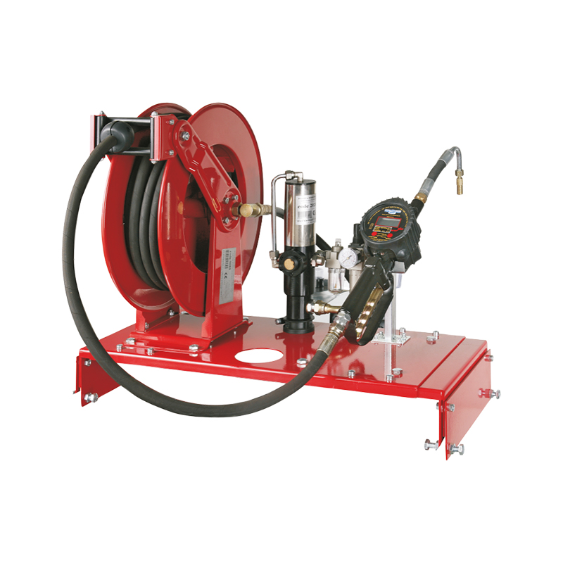 Pneumatic oil dispensing kit with bracket for 1000 l steel storage tank, with hose reel and 15 m hose (8206, FLEXBIMEC)