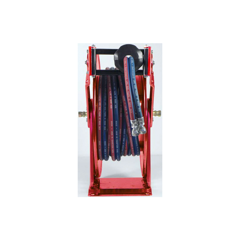 Spring-driven hose reel, painted steel, for welding twin hose (oxygen + acetylene), Ø 5/16 in., hose length up to 20 m, without hose (9418, FLEXBIMEC)