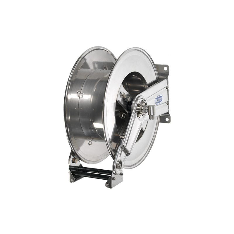 Spring driven stainless steel hose reel, max length 35 m, without hose – Ø 1/2 in., adjustable arms series, FLEXBIMEC (9530)