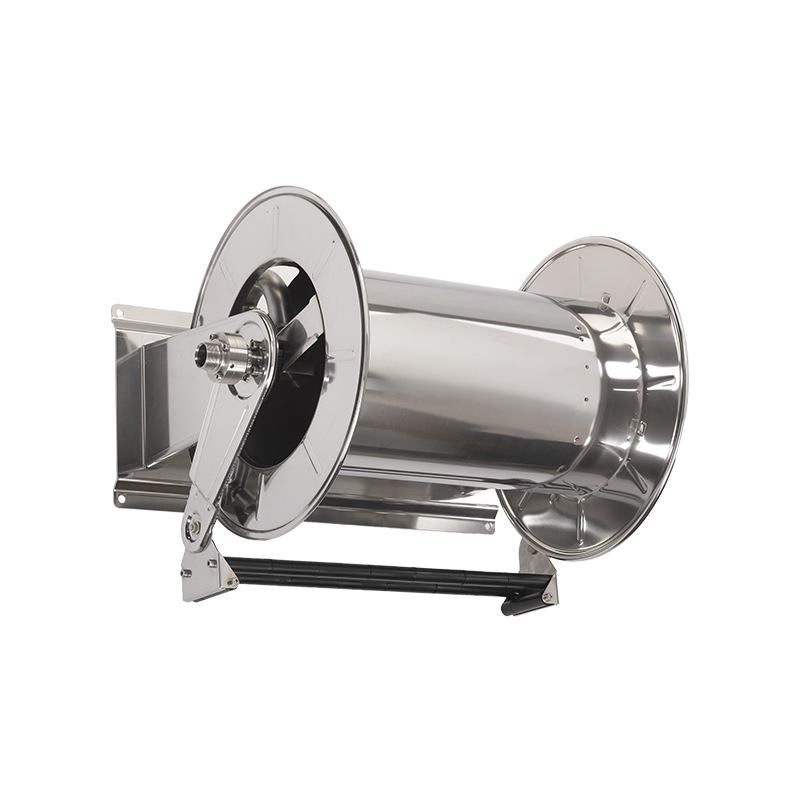 Twin spring driven stainless steel hose reel without hose, max. 8 m, Ø 1 1/4 in., adjustable arms series (9531, FLEXBIMEC)