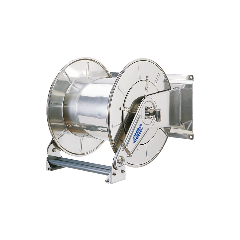 Twin spring driven stainless steel hose reel L. max 60 m w/o hose - Ø 1/2". Adjustable arm series - Atex 2014/34/EU certified, classification level II category 2, FLEXBIMEC (9586/EX)