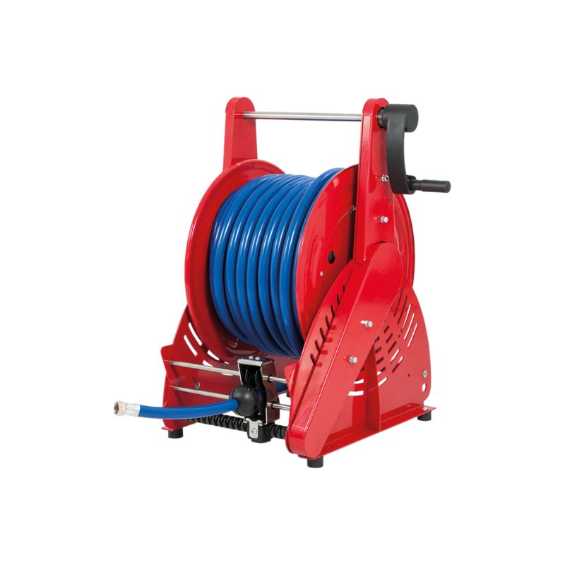 Dažyto plieno rankinė žarnos ritė ORION HEAVY DUTY (sustiprinta) serija skirta maks. 65 mt Ø1/2" žarna - diskas 540 mm - būgno plotis 195 mm - būgnas 250 mm - su žarnos kreipiamąja (be žarnos), FLEXBIMEC (OPF52190)