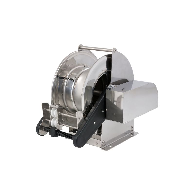 Nerūdijančiojo plieno (AISI 304) hidraulinė motorizuota žarnos ritė SIRIO serija, skirta maks. 18 m Ø1/2″ žarnoms - diskas 434 mm - būgno plotis 130 mm - būgnas 250 mm - valdymo pultas pasirenkamas - su žarnos kreipiamąja (be žarnos), FLEXBIMEC (SXID42130)