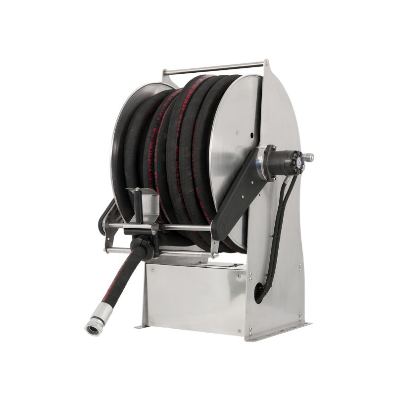 Painted steel motor-driven hose reel TITANO series w/o power unit for max 130 mt Ø1/2" hoses - disc 540 mm - spool 400 mm - drum 250 mm - with hose guide (w/o hose), FLEXBIMEC (TFSGA52400)