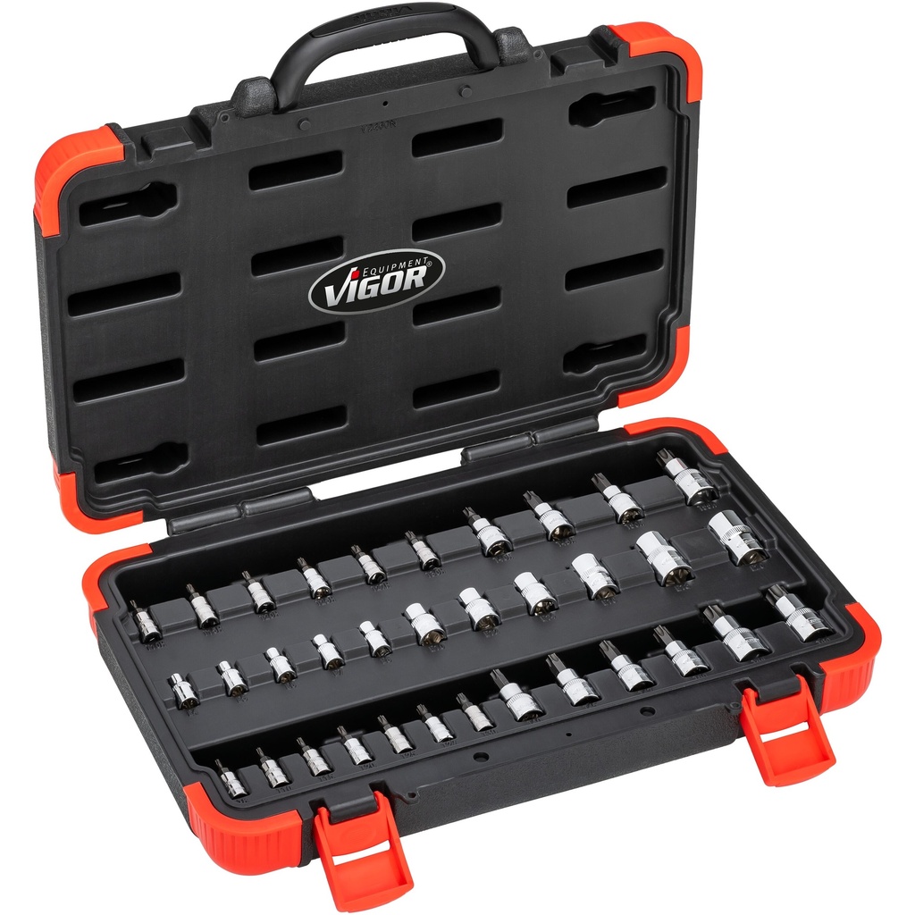 TORX ir E profilio galvučių rinkinys, 34 vnt., 1/4 col. (V1781N, VIGOR)