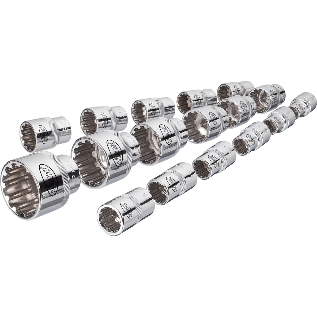 Multi-purpose profile socket set 1/2 in. ∙ size 10 – 32 mm ∙ 17 pieces (V1898, VIGOR)
